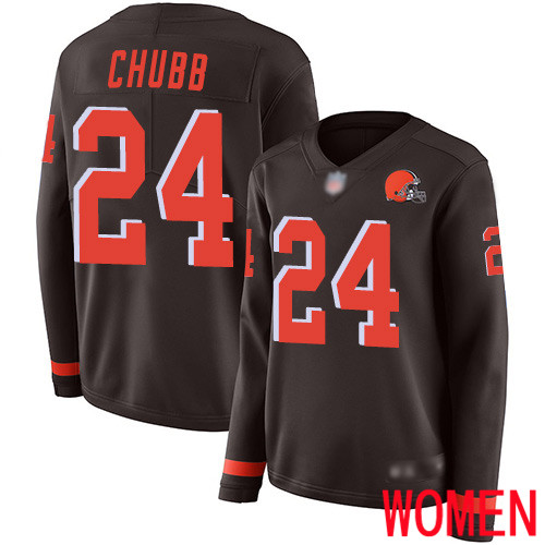 Cleveland Browns Nick Chubb Women Brown Limited Jersey 24 NFL Football Therma Long Sleeve